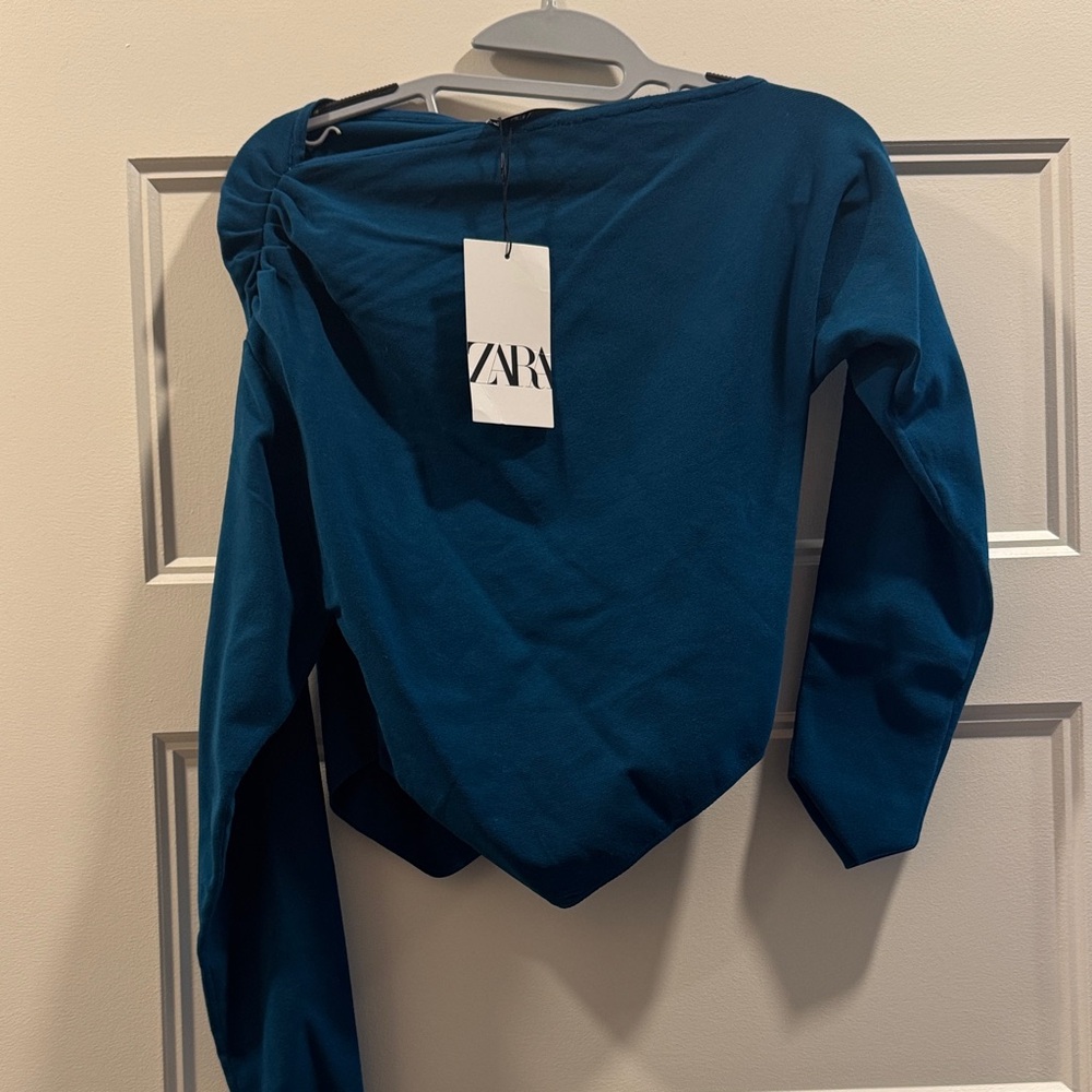 Zara Deep Teal Long-Sleeve Off the Shoulder Women's Top